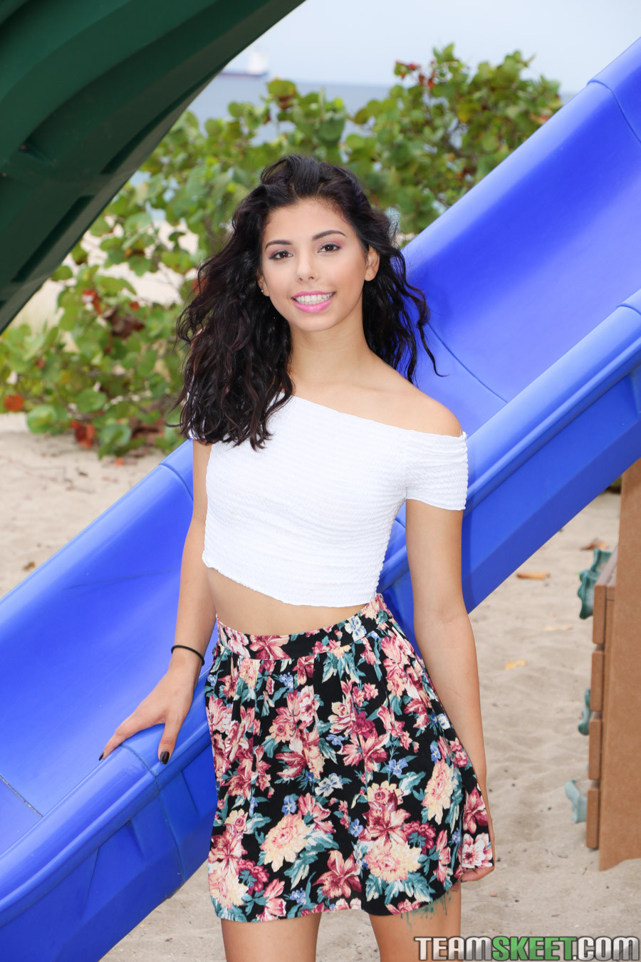 Petite teen Gina Valentina plays on the playground while she wai #74203494