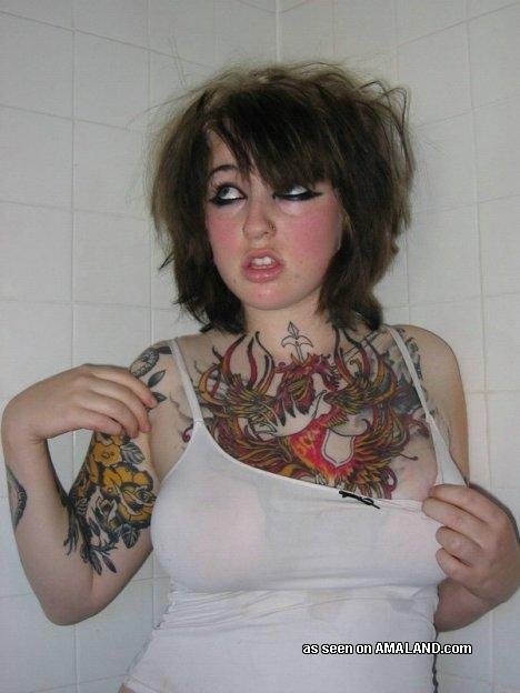 Alternative teen GFs with tattoos and piercings in homemade pix #79415175