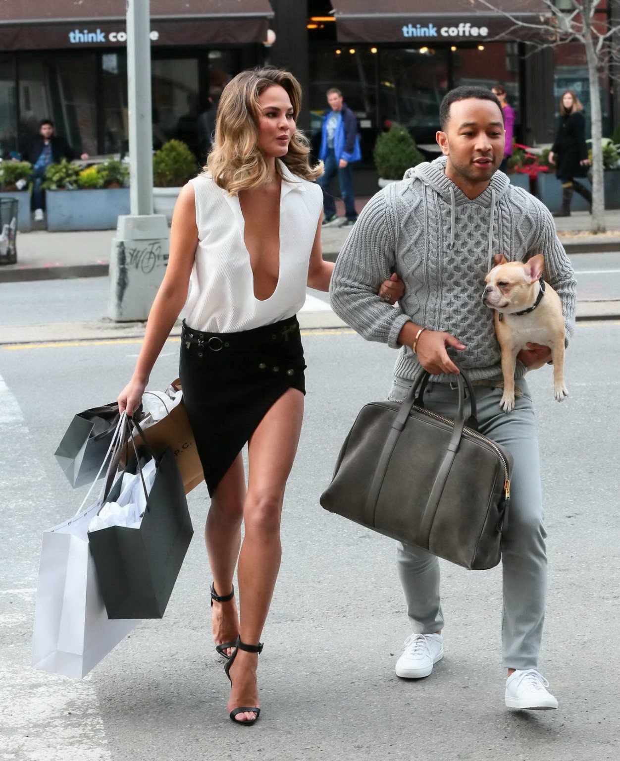 Christine Teigen cleavy and leggy making out with John Legend during a fashion p #75179756