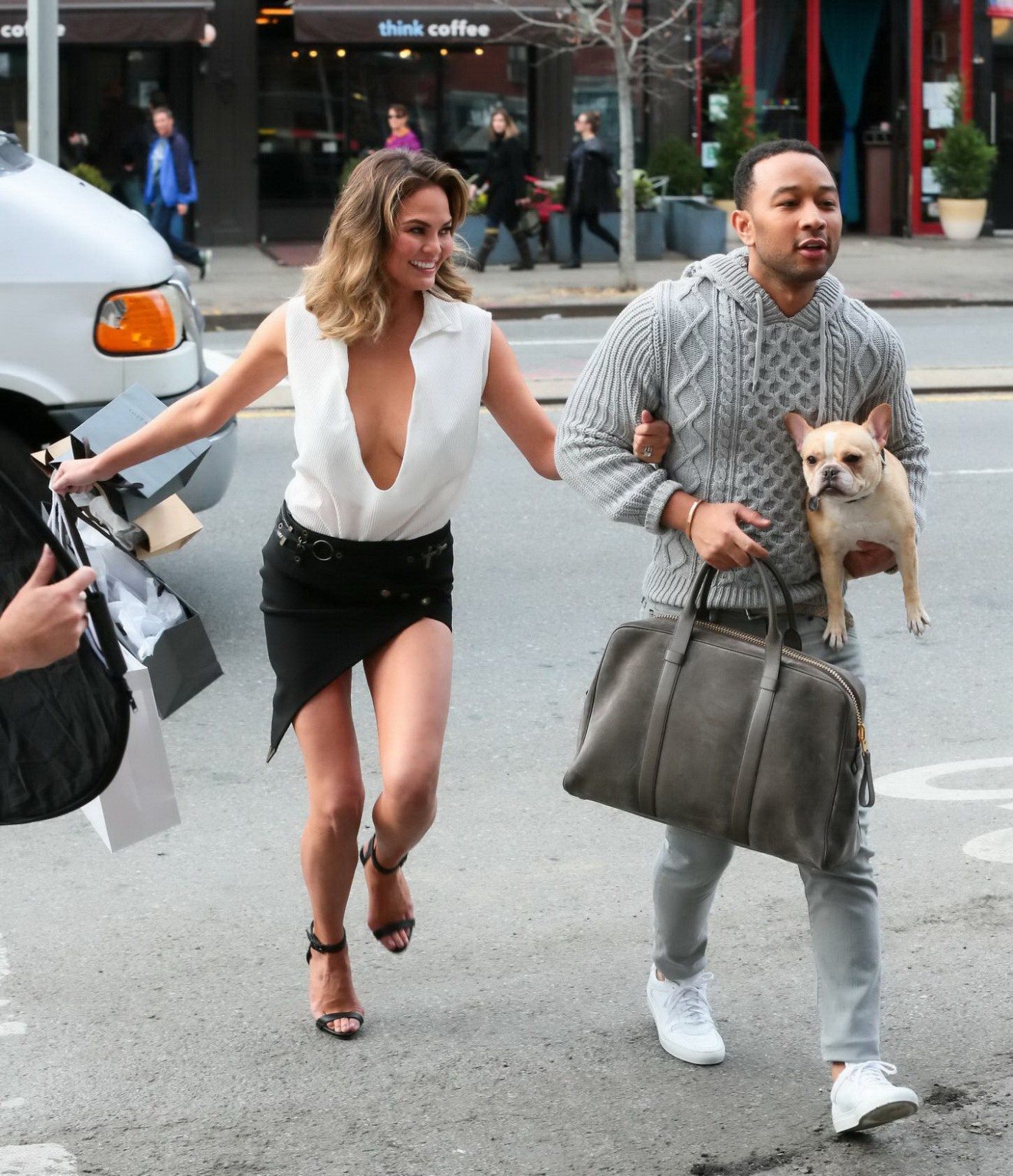 Christine Teigen cleavy and leggy making out with John Legend during a fashion p #75179772