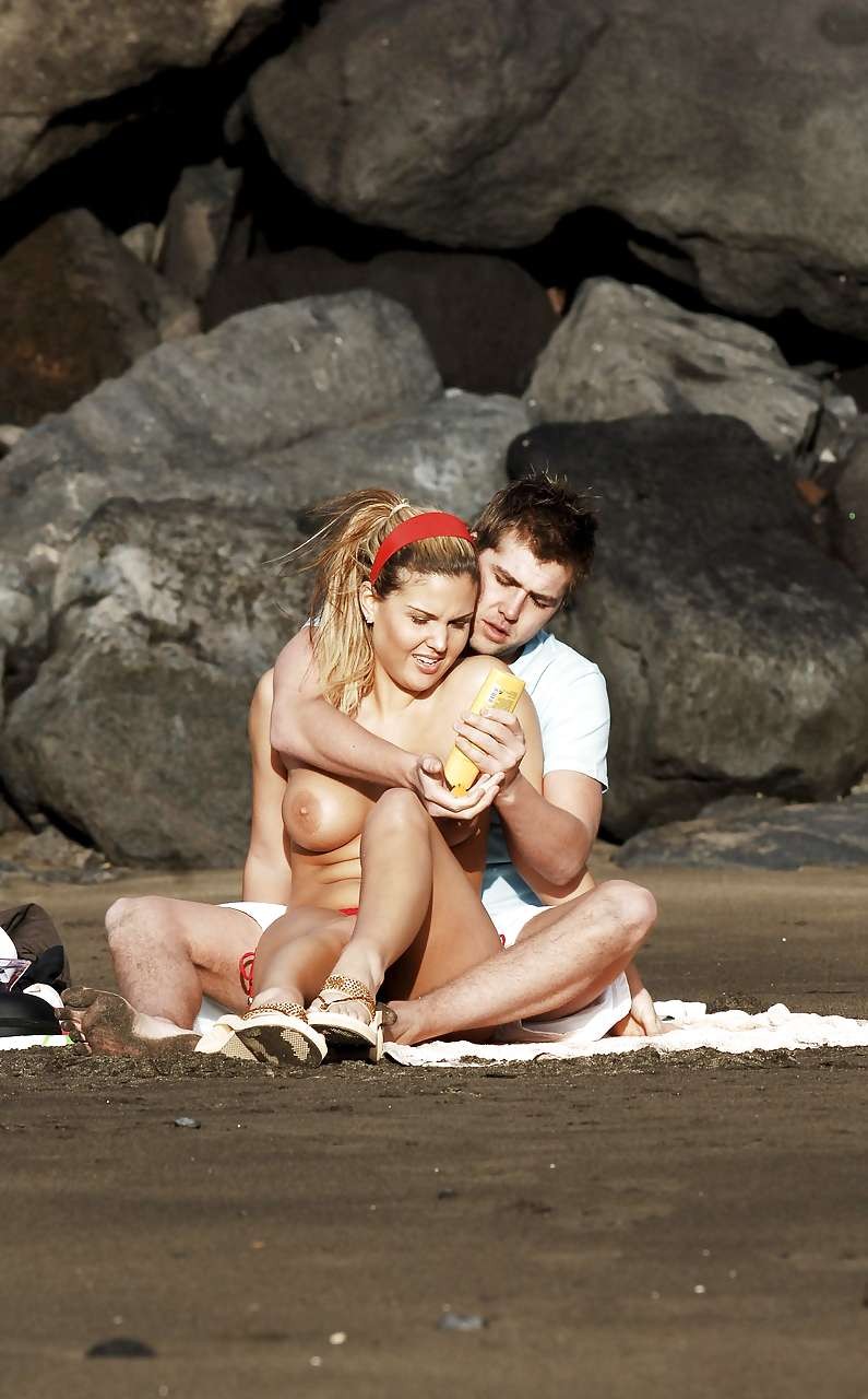 Michelle Bass showing her nice big boobs on beach with boyfriend #75300663