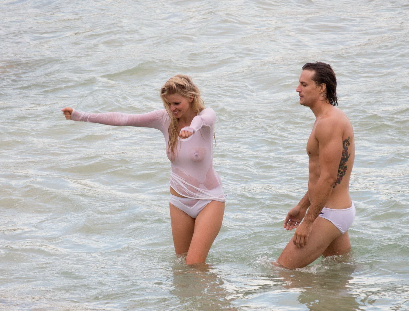 Lara Stone showing boobs in wet top and bikini bottom #75140006