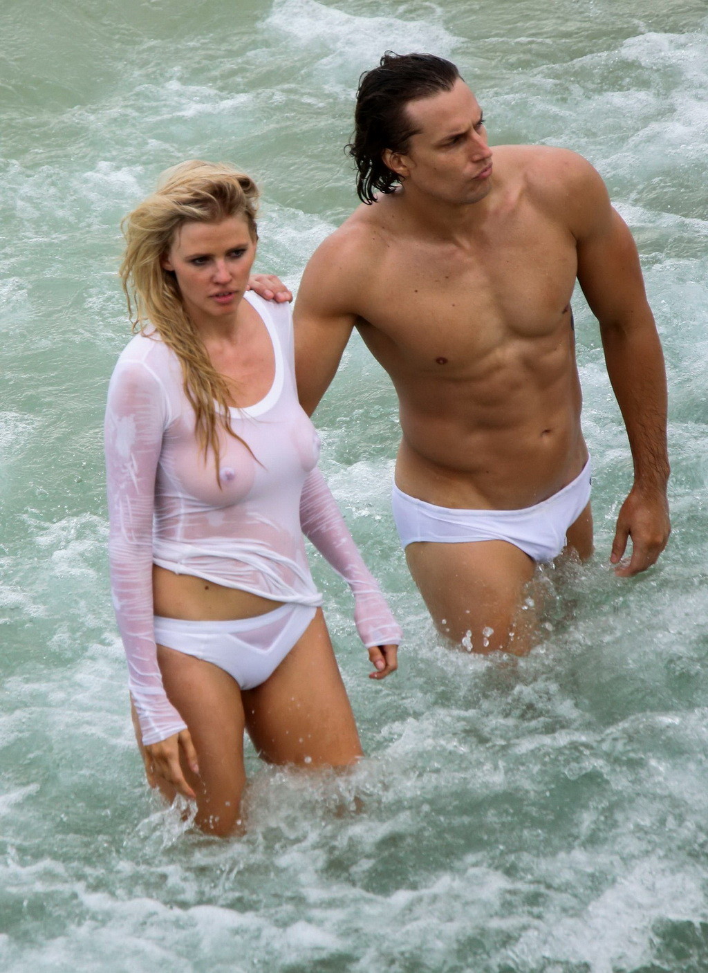 Lara Stone showing boobs in wet top and bikini bottom #75140019