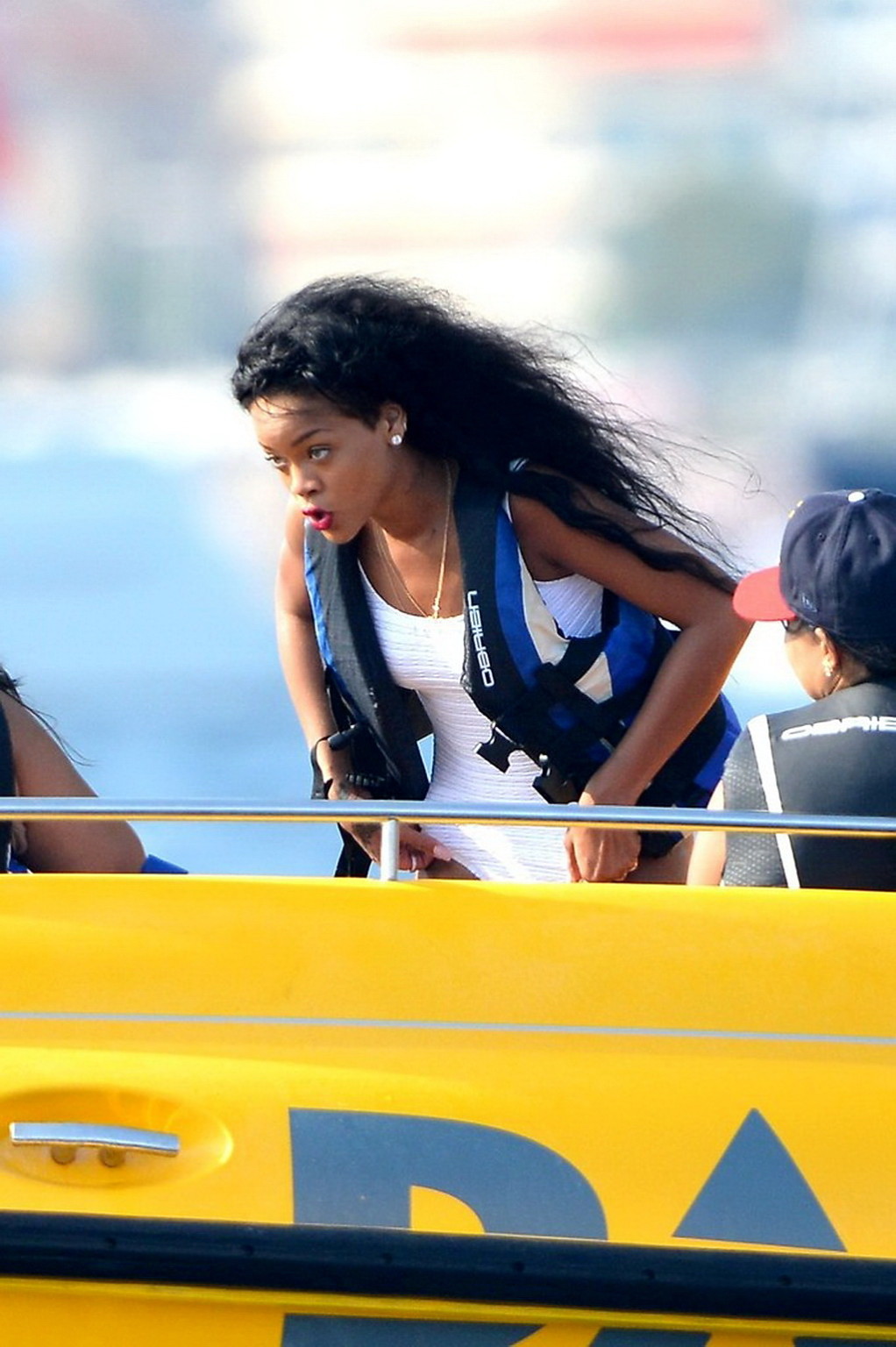 Rihanna in sexy white swimsuit posing on a boat in Cannes #75256013