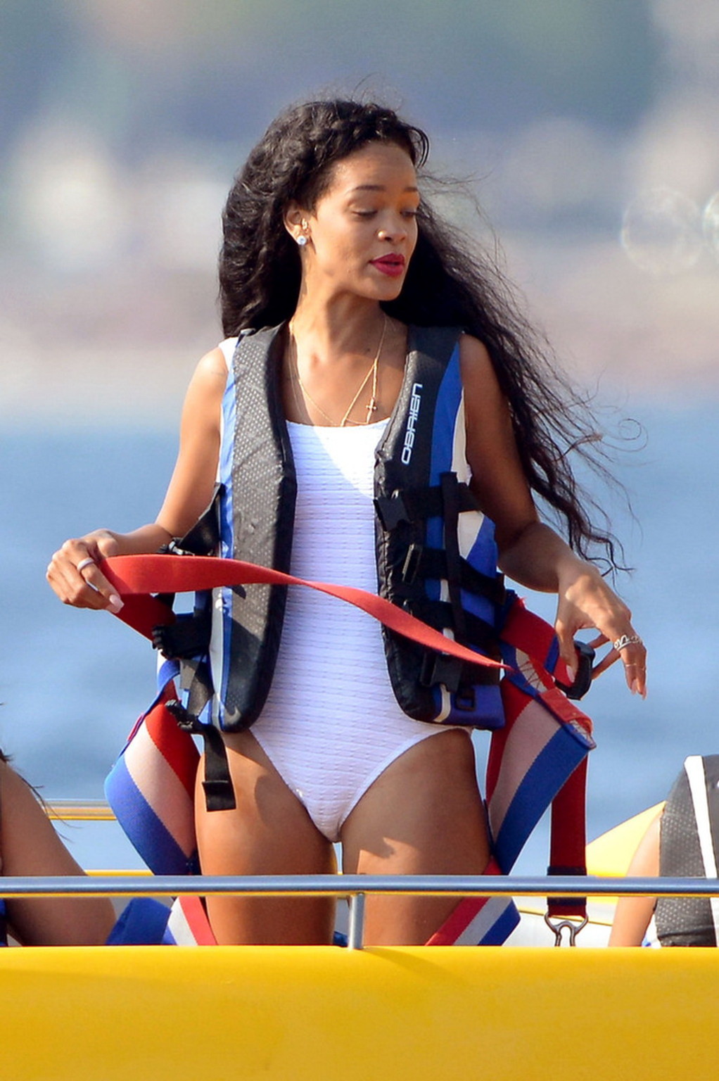 Rihanna in sexy white swimsuit posing on a boat in Cannes #75256014