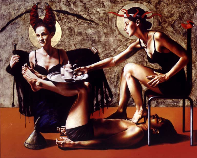 Seltsame weibliche lesbische Fetisch-Kunst
 #69696687