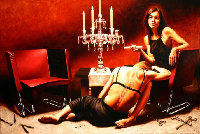 Seltsame weibliche lesbische Fetisch-Kunst
 #69696697