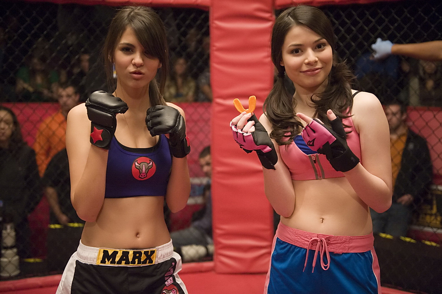 Miranda Cosgrove wearing sports bra and shorts boxing with Victoria Justice on t #75225770