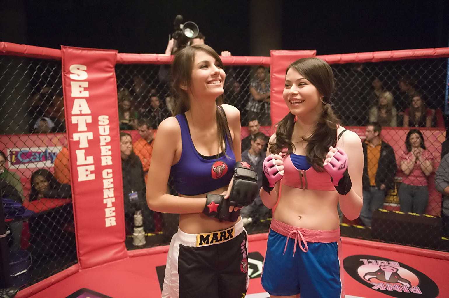 Miranda Cosgrove wearing sports bra and shorts boxing with Victoria Justice on t #75225787