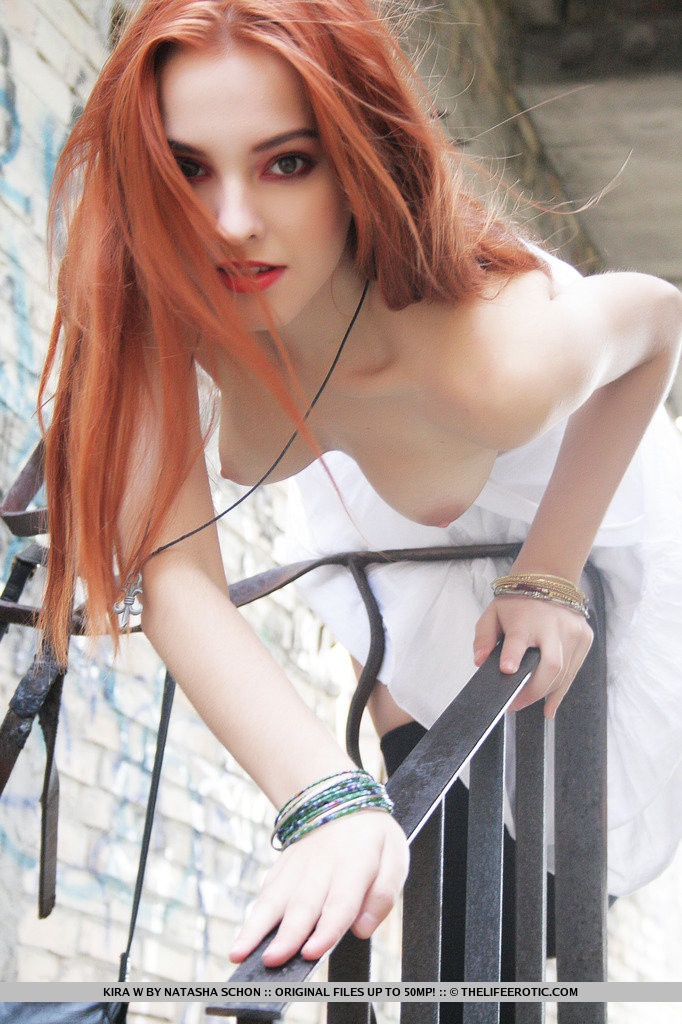 Nude erotic redhead babe Kira posing outdoors #71282427