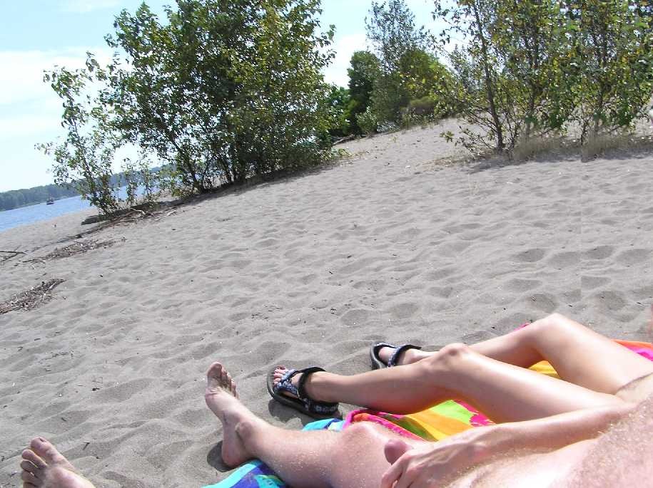 Giovani nudisti si espongono in una spiaggia pubblica
 #72255643