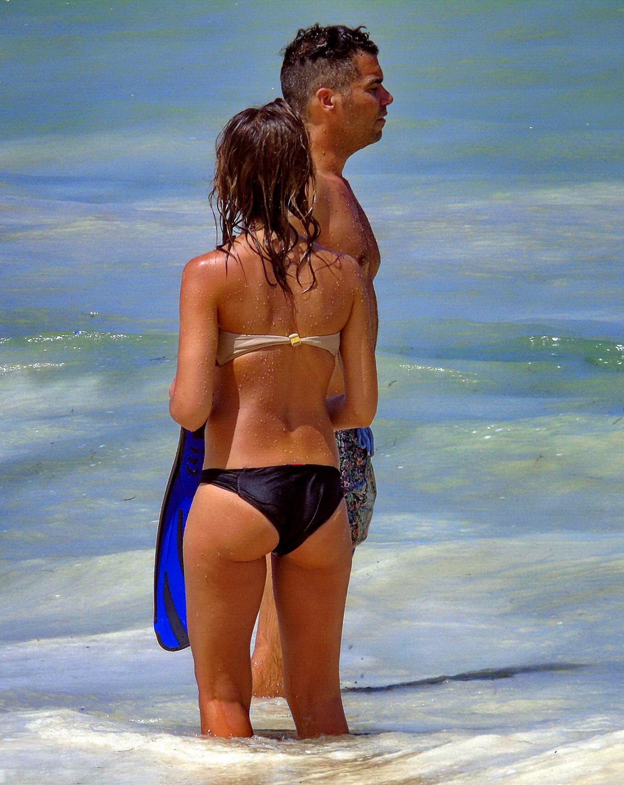 Jessica Alba wearing a strapless bikini on a beach in Mexico #75191638
