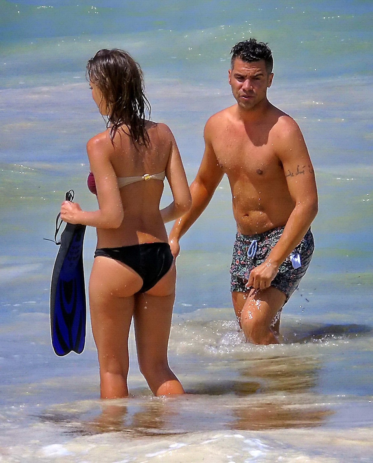 Jessica Alba wearing a strapless bikini on a beach in Mexico #75191643