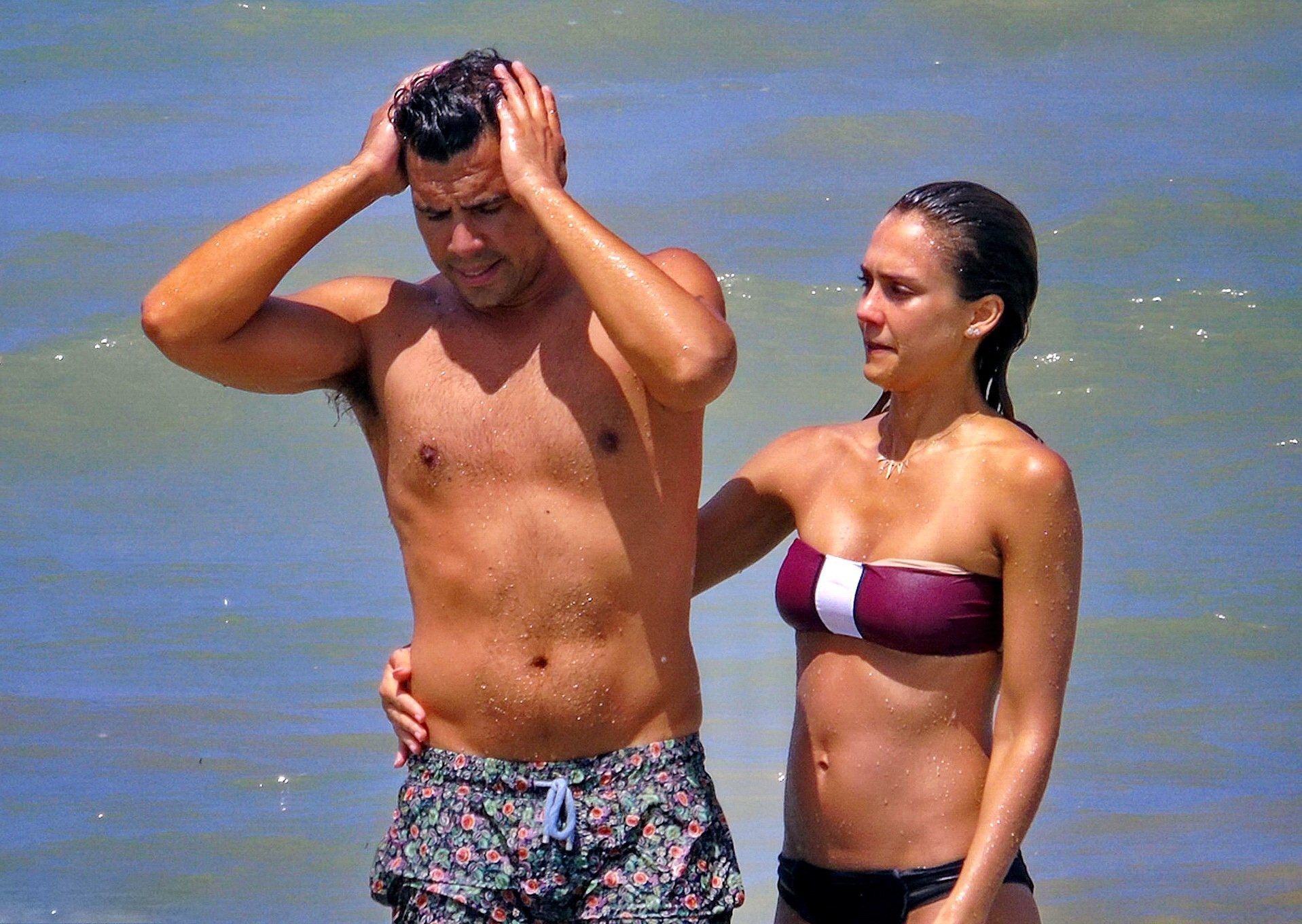 Jessica Alba wearing a strapless bikini on a beach in Mexico #75191661