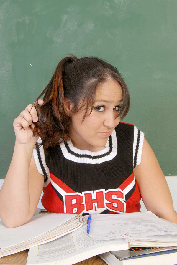Chubby mexican cheerleader lifts her sirt in the class room #75466949