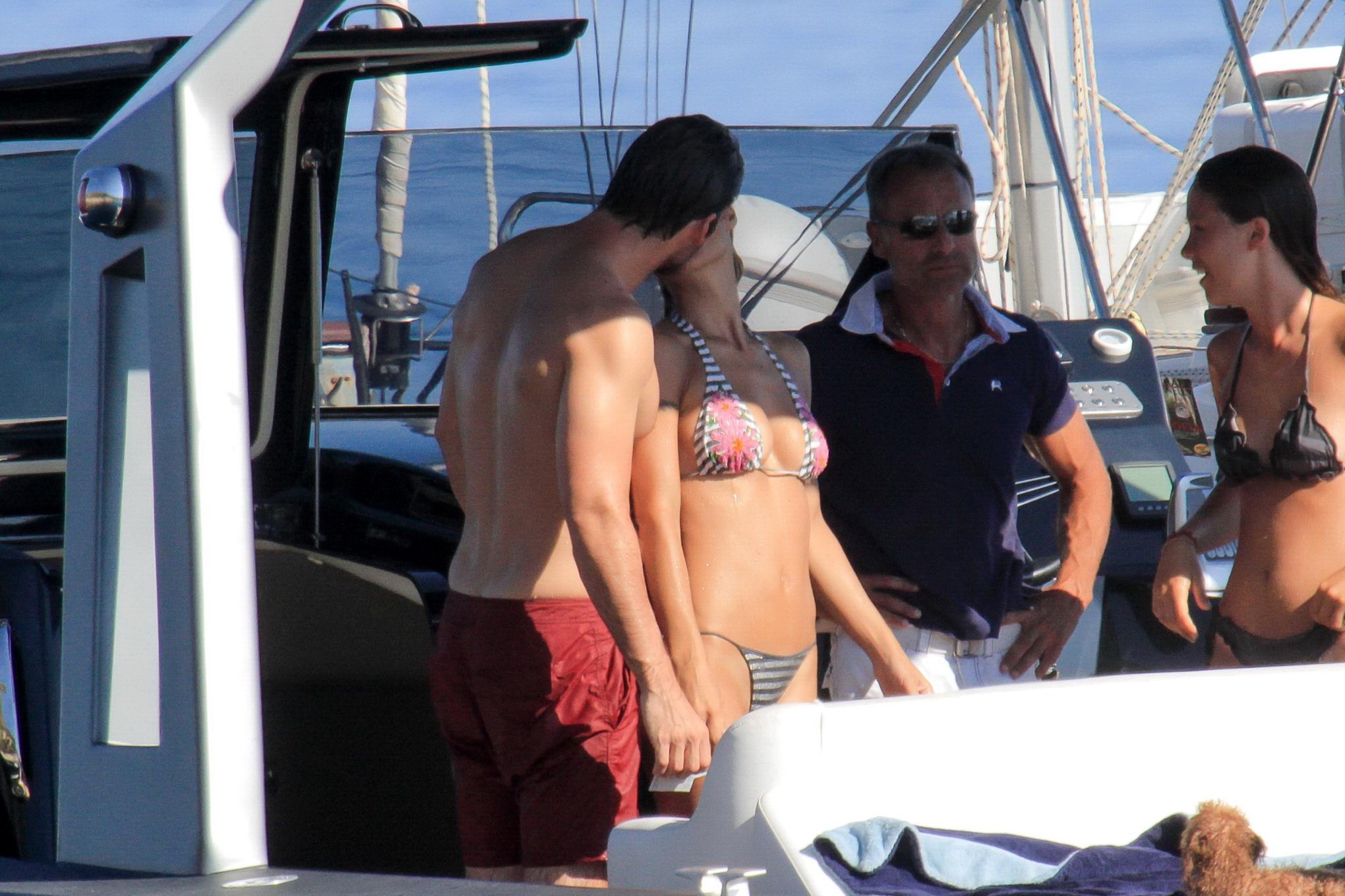 Michelle Hunziker wearing a thong bikini on a yacht in Elba #75254125