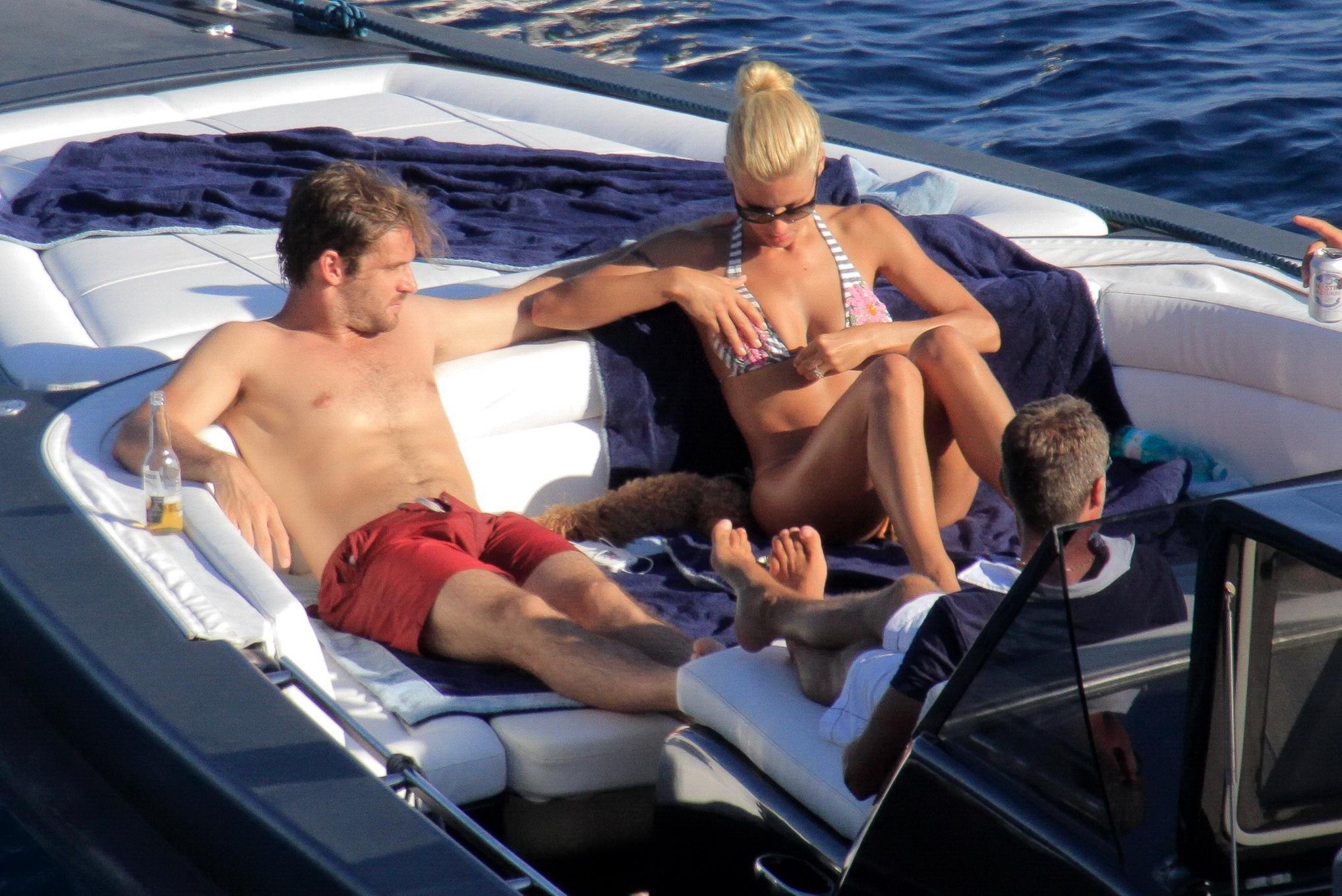 Michelle Hunziker wearing a thong bikini on a yacht in Elba #75254133