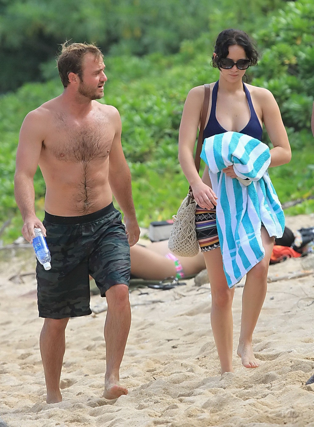 Jennifer Lawrence wearing skimpy dark blue bikini at a beach in Hawaii #75247987