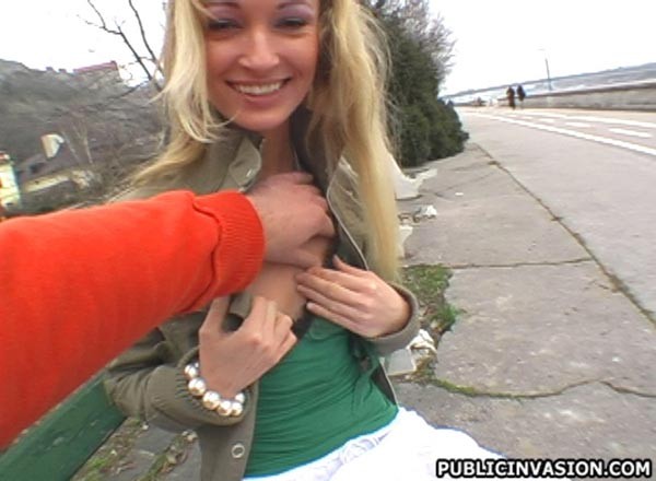 amateur blondie fucking for cash in the park beside the road #78923255