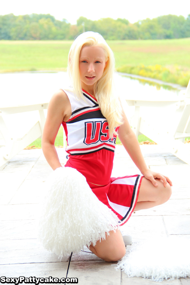 Petite blonde teasing and stripping in cheerleader uniform #72603013