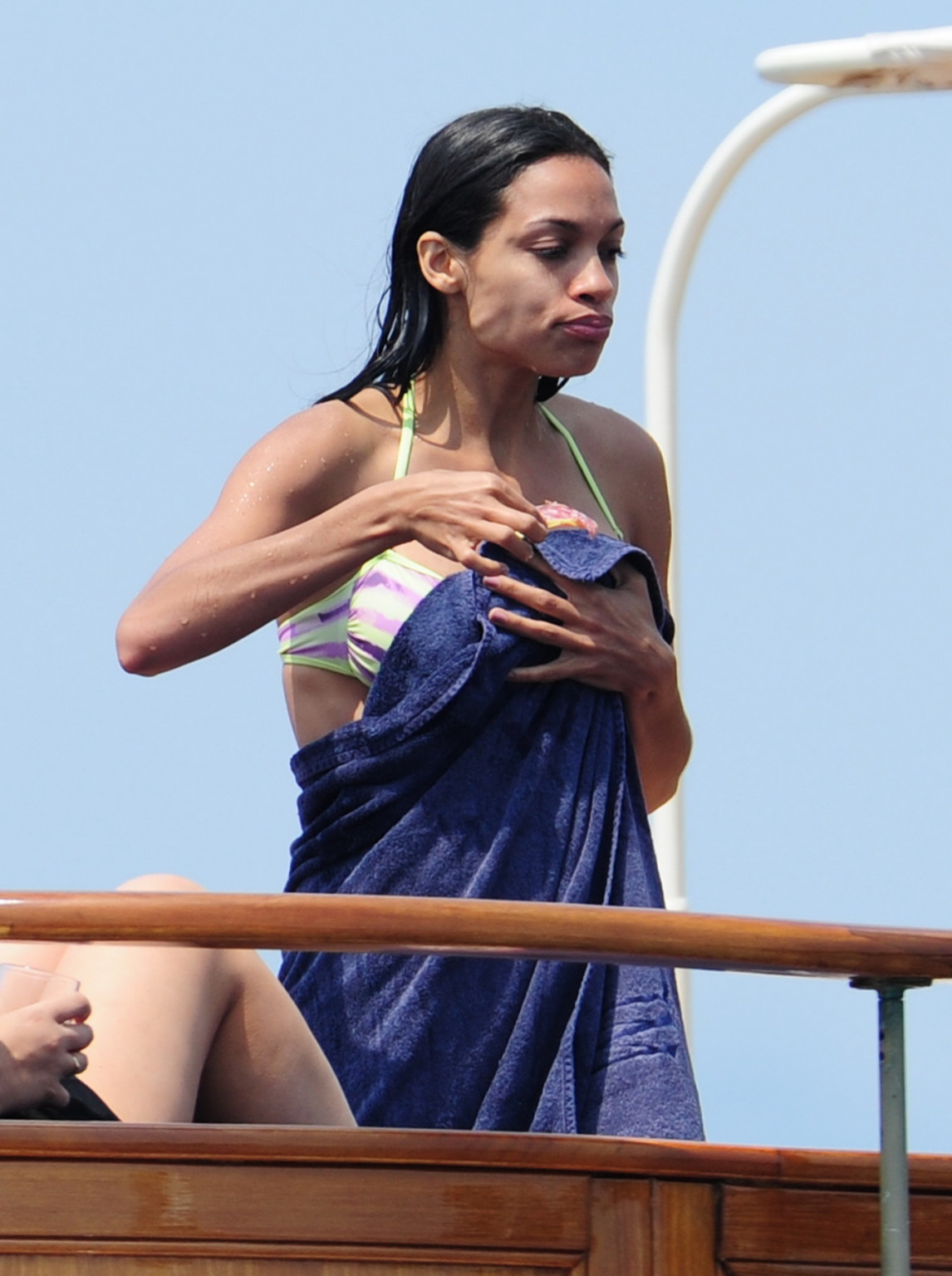 Rosario Dawson shows off her curvy body wearing skimpy bikini on a boat in Canne #75303709