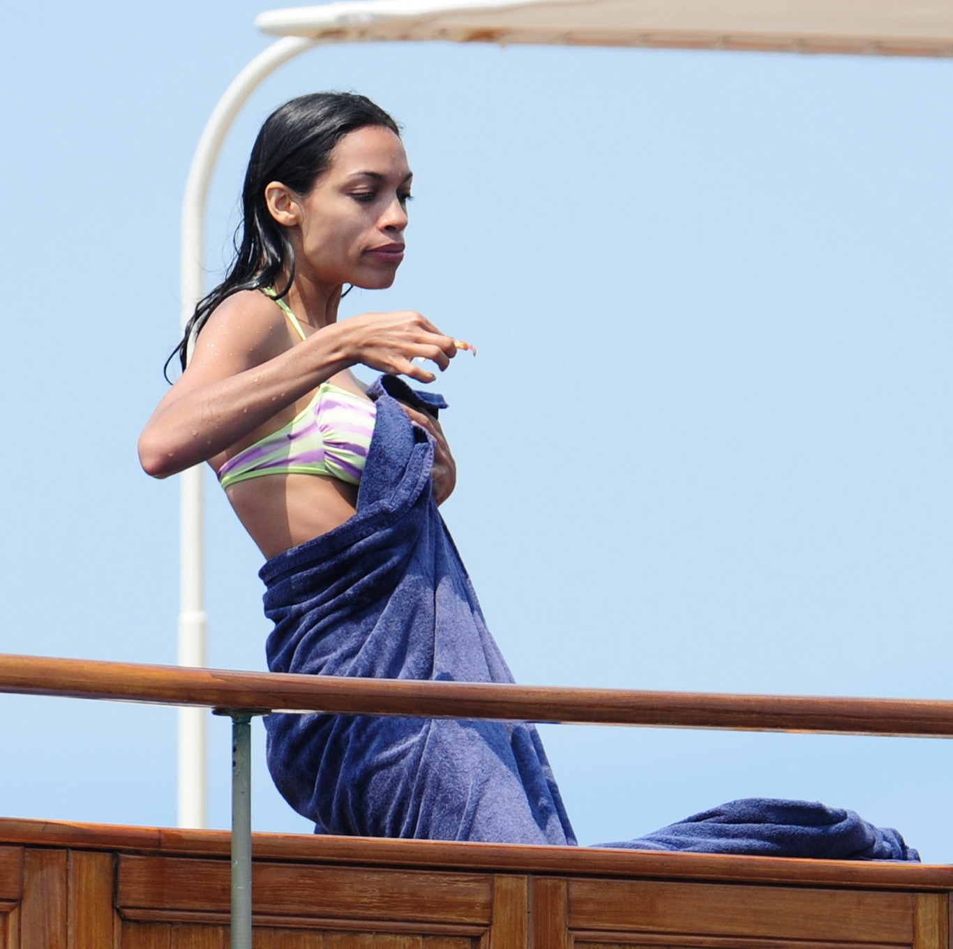 Rosario Dawson shows off her curvy body wearing skimpy bikini on a boat in Canne #75303717