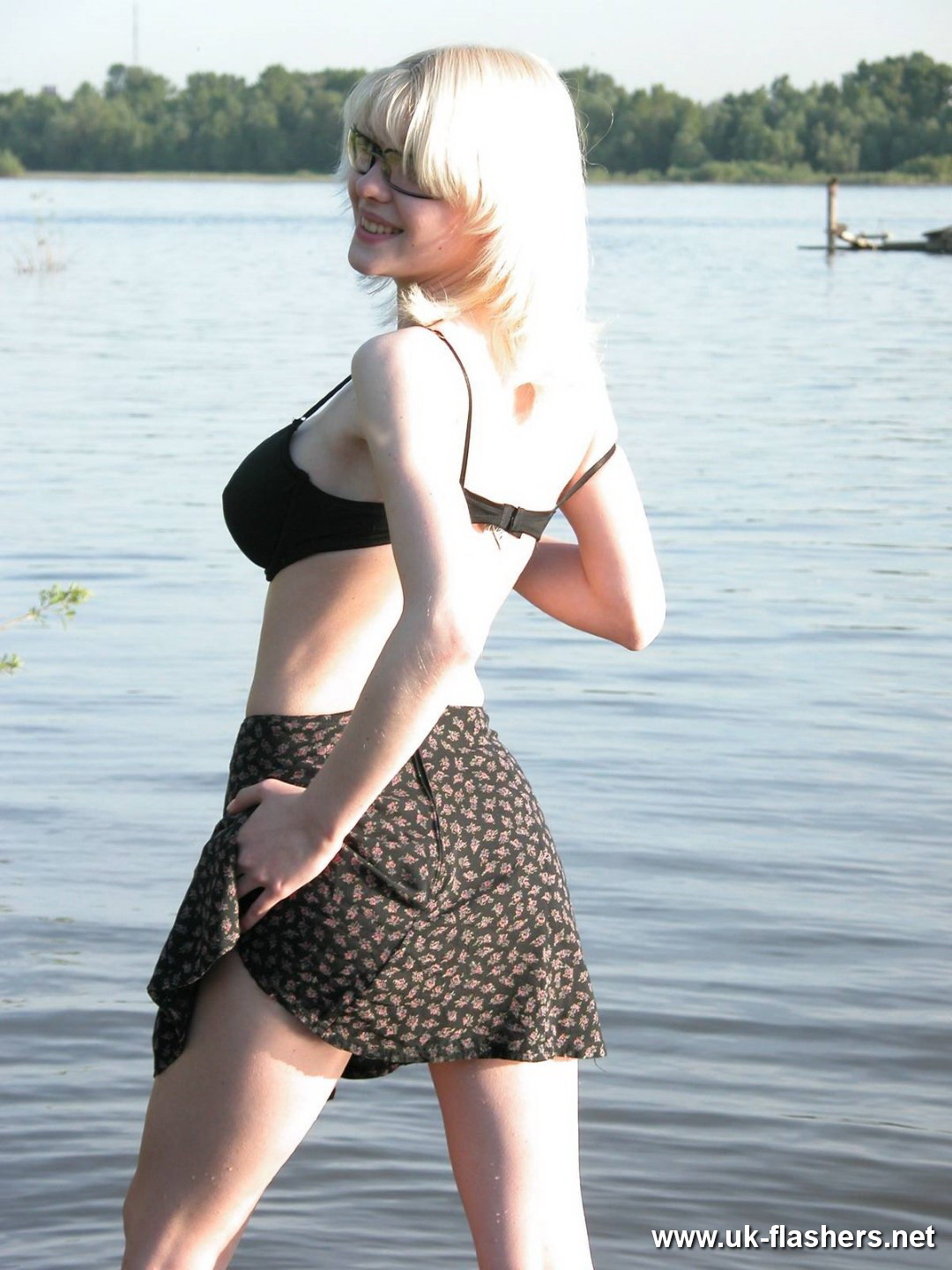 Blonde amateur flasher Coco showing tits by the river #67273605