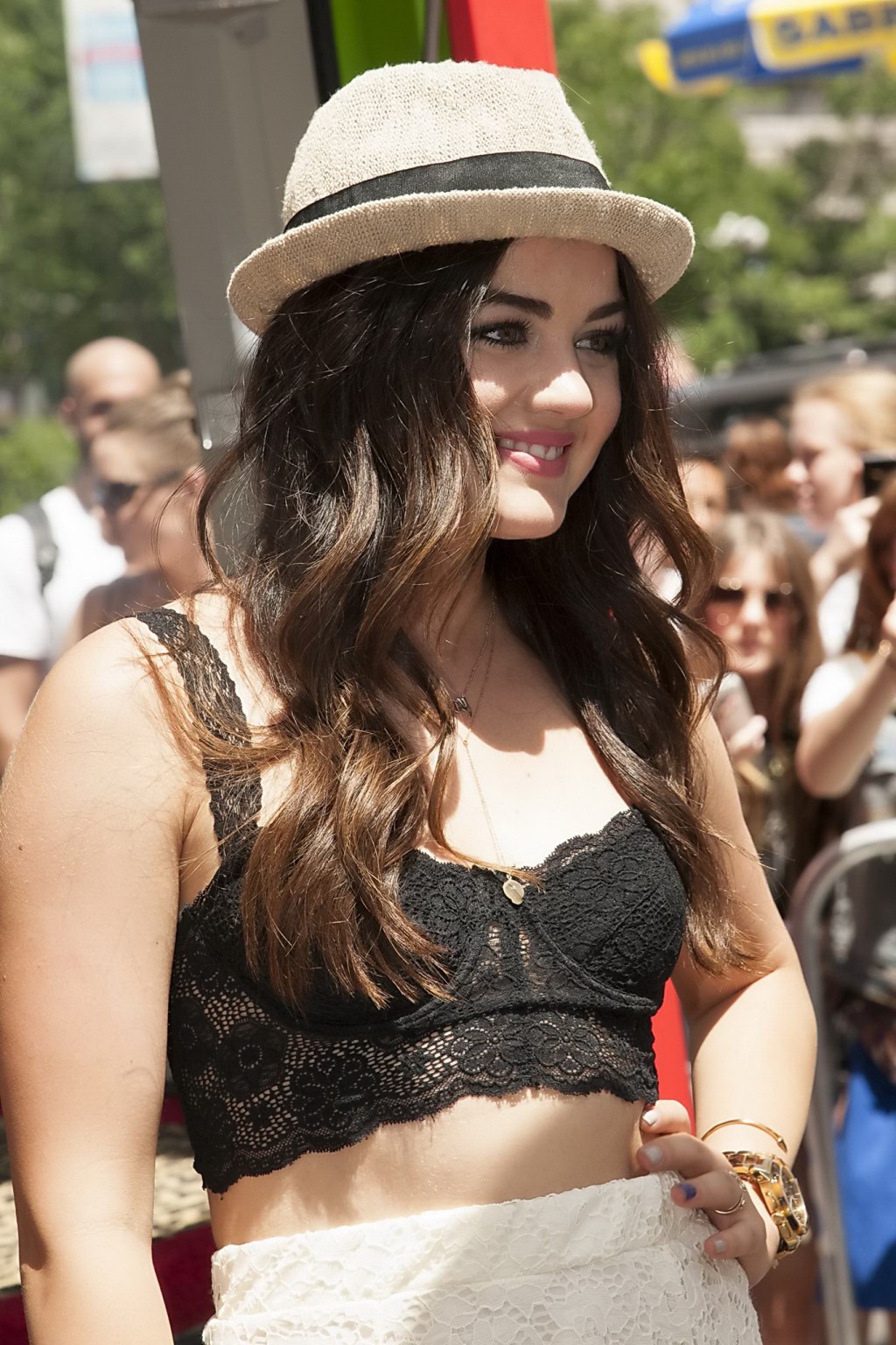 Lucy Hale wearing black bra and white mini skirt at the Bongo Boutique Pop-Up tr #75227522