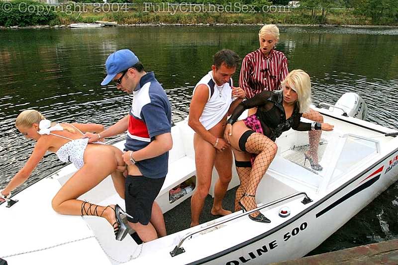 Secretaries and bosses having fully clothed groupsex on boat #73848938