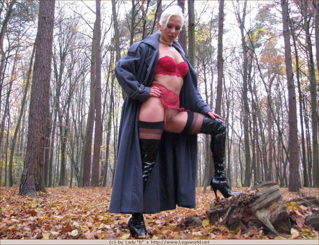 Blonde Ewa in stockings and high boots outdoors #76477857