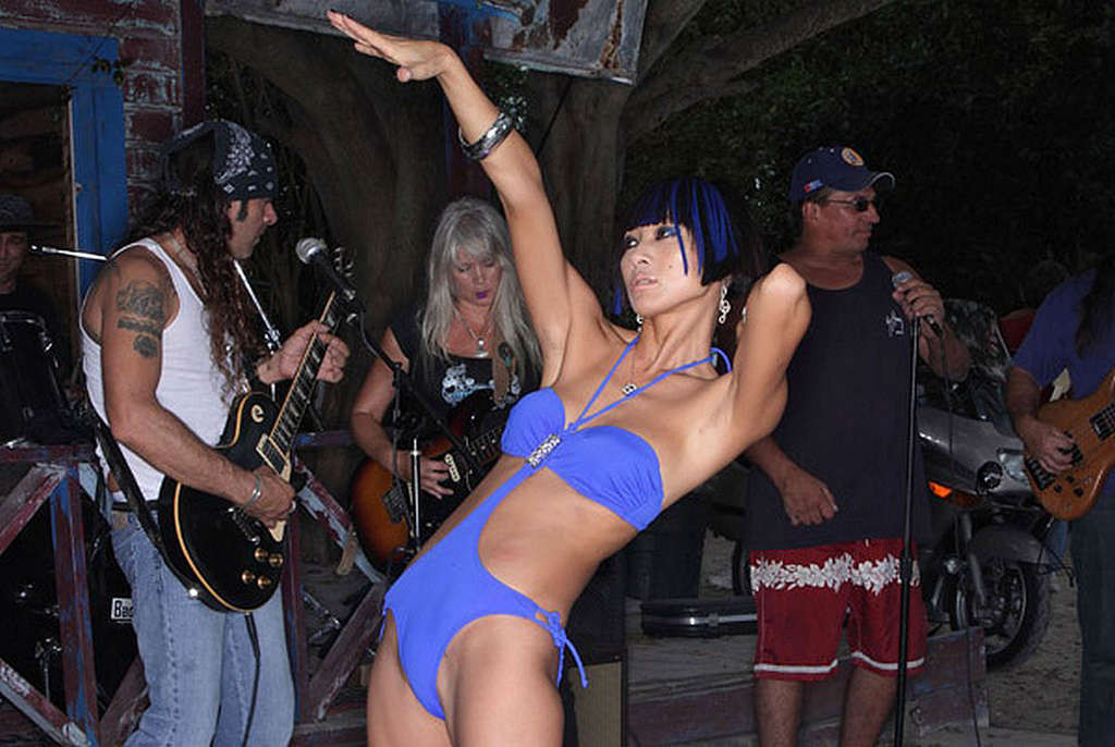 Bai Ling exposing her nice tits and posing sexy in blue swimsuit #75372717