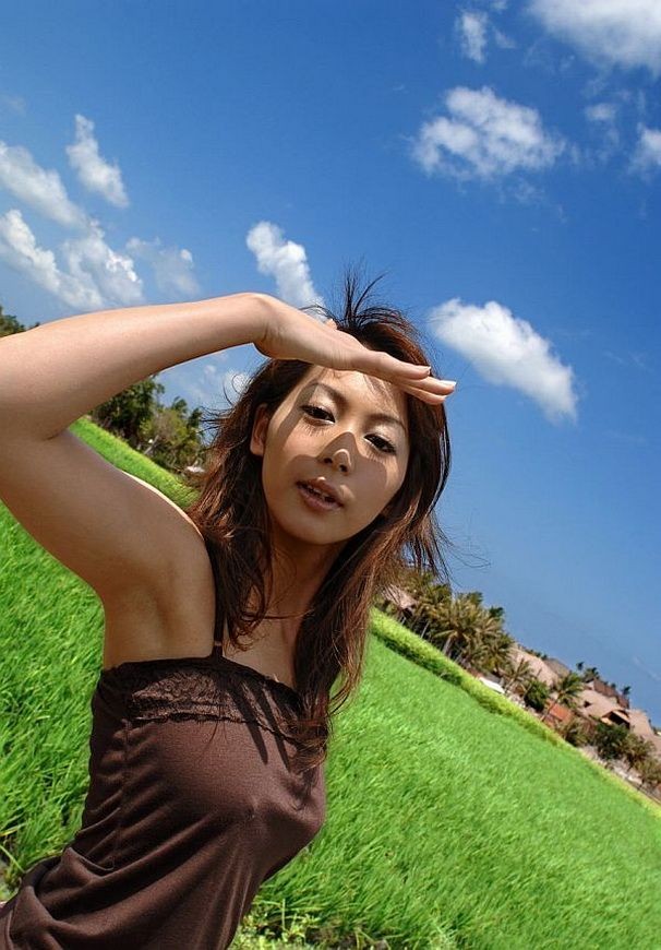 Japanese cutie Honoka poses outdoors shows titties #69745917