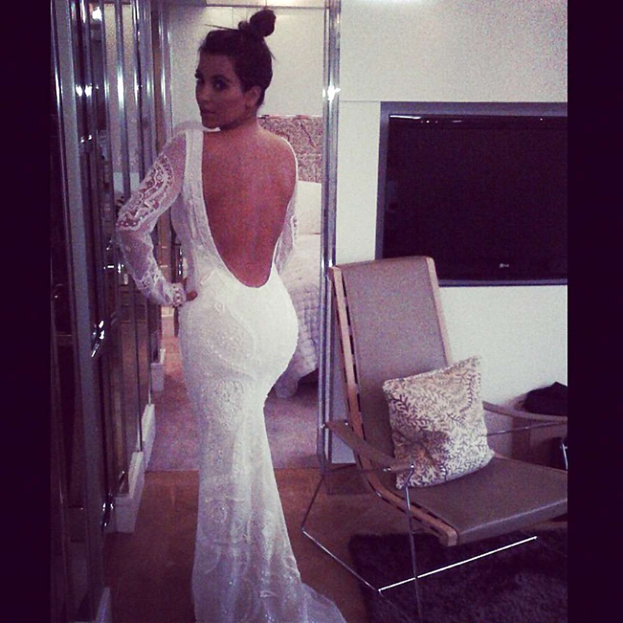 Kim Kardashian posing very sexy in lingerie and wedding dress #75252619