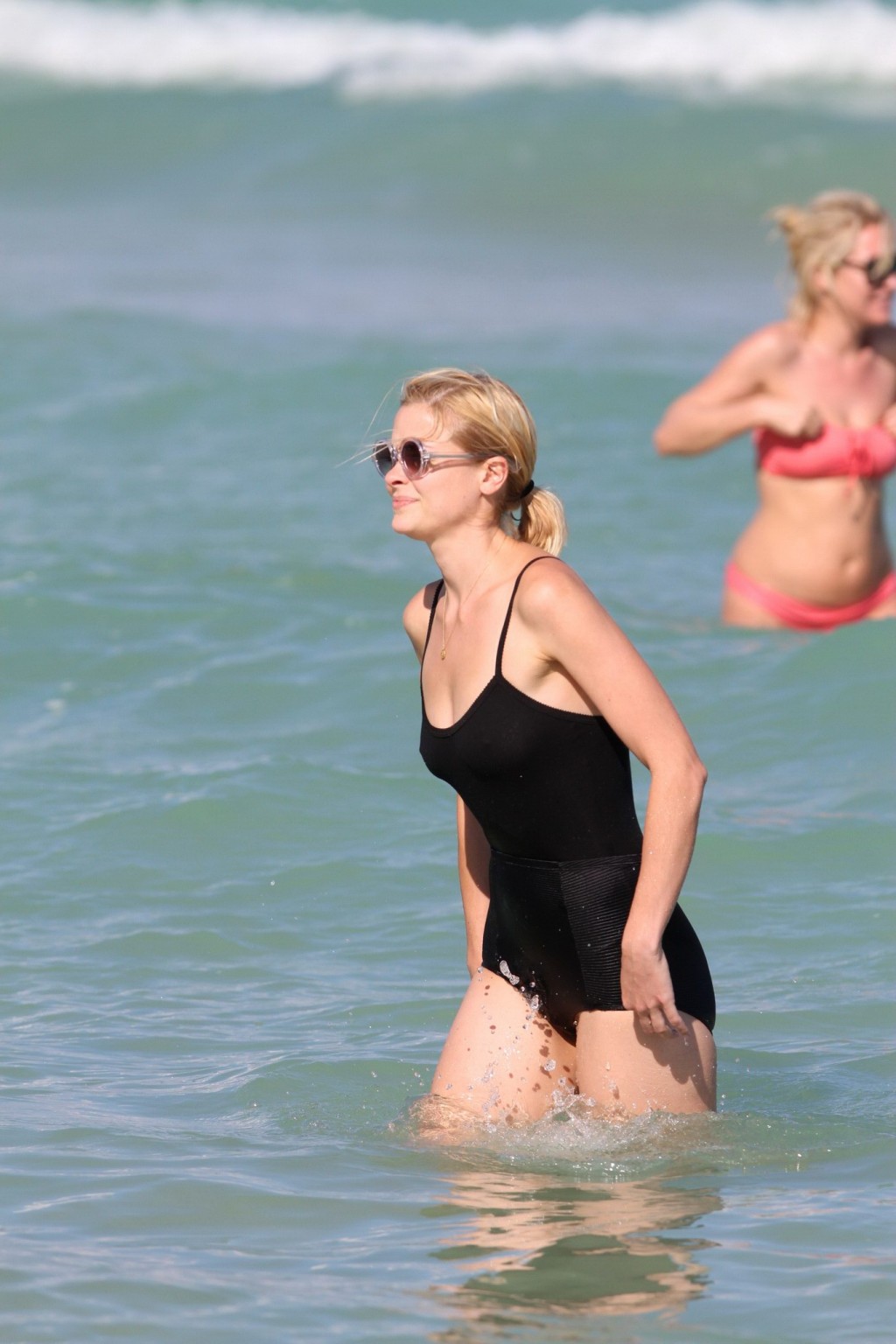 Jaime King looking sexy in black swimsuit at the beach in Miami #75328801