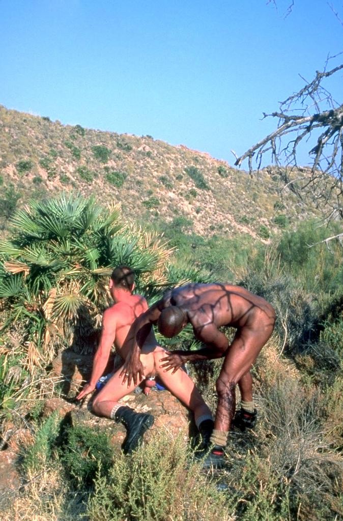 Cachondos gays disfrutando de una follada interracial al aire libre
 #77000176