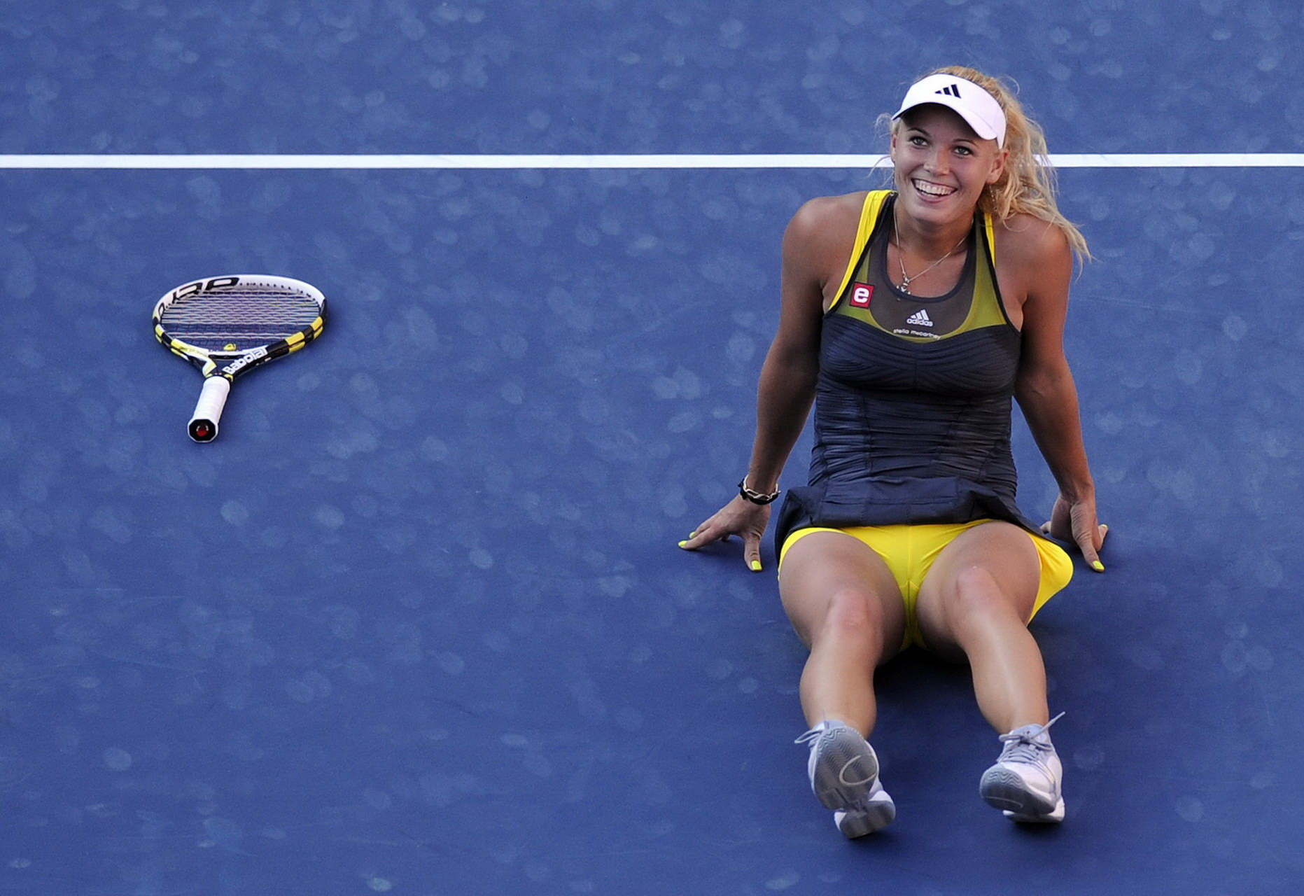 Caroline Wozniacki showing cameltoe in sweaty yellow panties at The US Open #75334206
