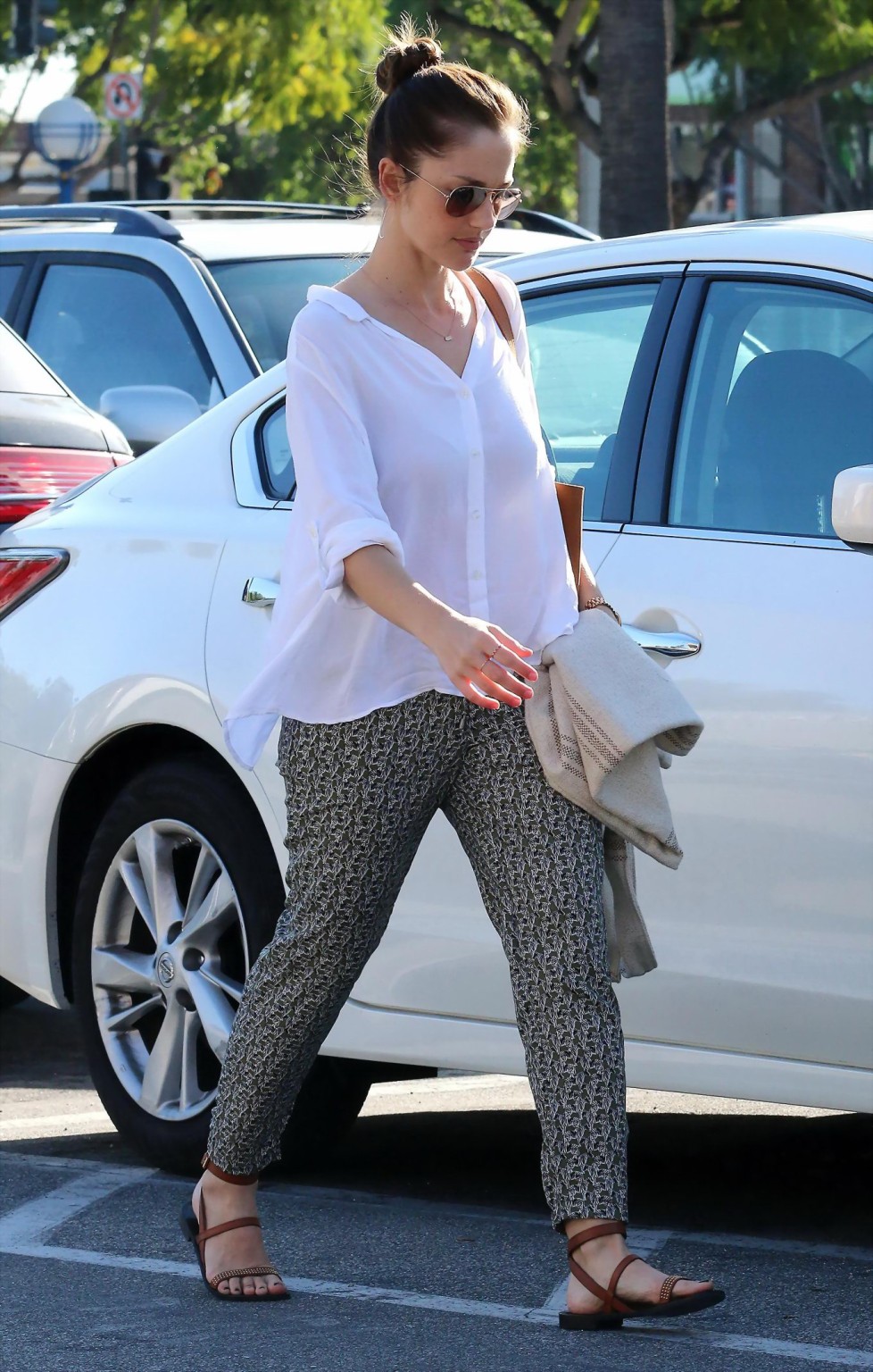 Minka Kelly showing pokies in white slightly transparent shirt while shopping in #75170670