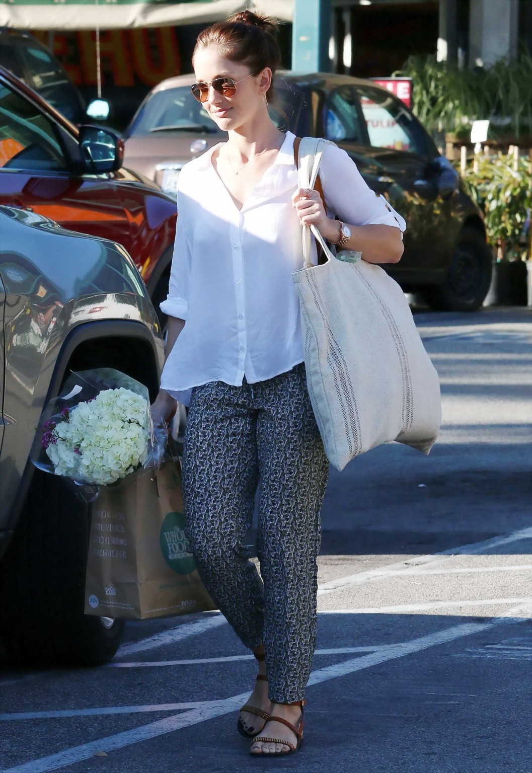 Minka Kelly showing pokies in white slightly transparent shirt while shopping in #75170723