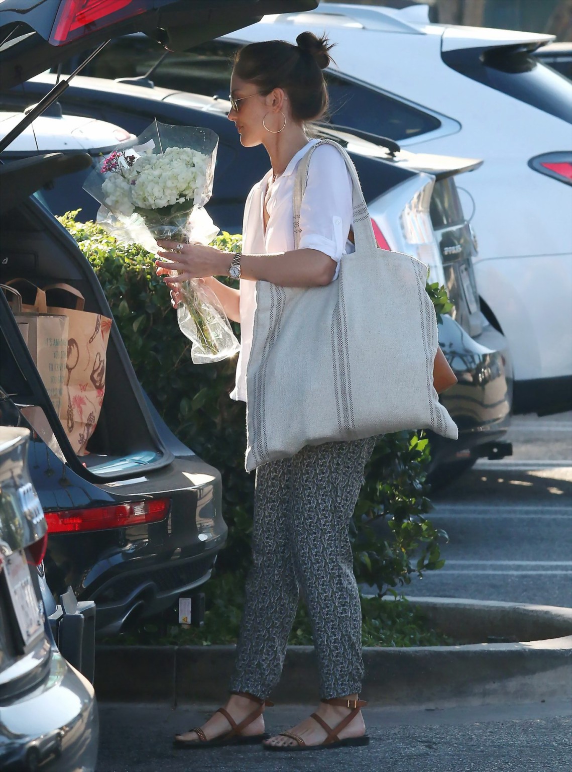 Minka Kelly showing pokies in white slightly transparent shirt while shopping in #75170747
