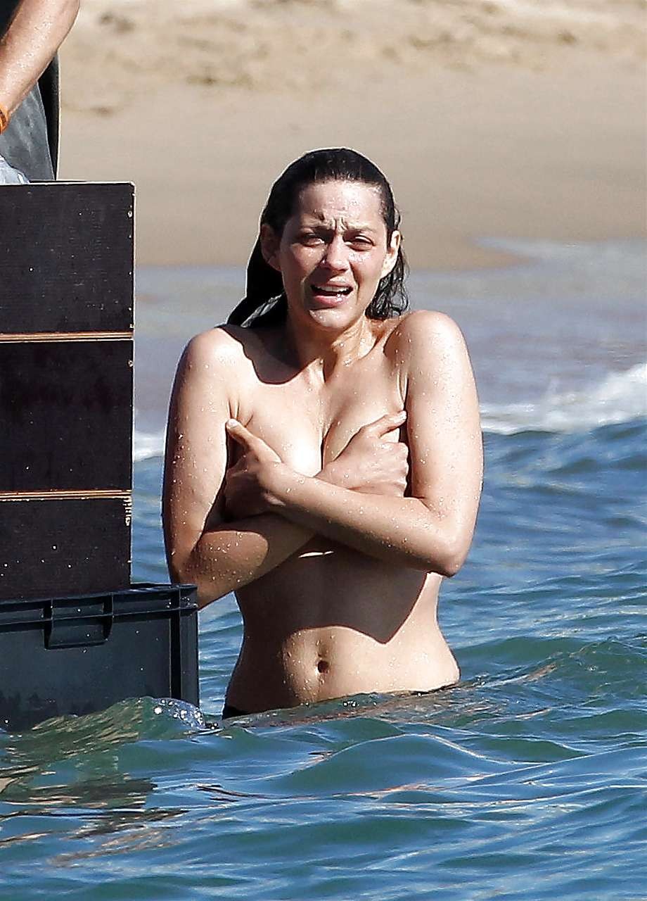Marion Cotillard showing her nice big tits on beach with friend paparazzi pictur #75285810