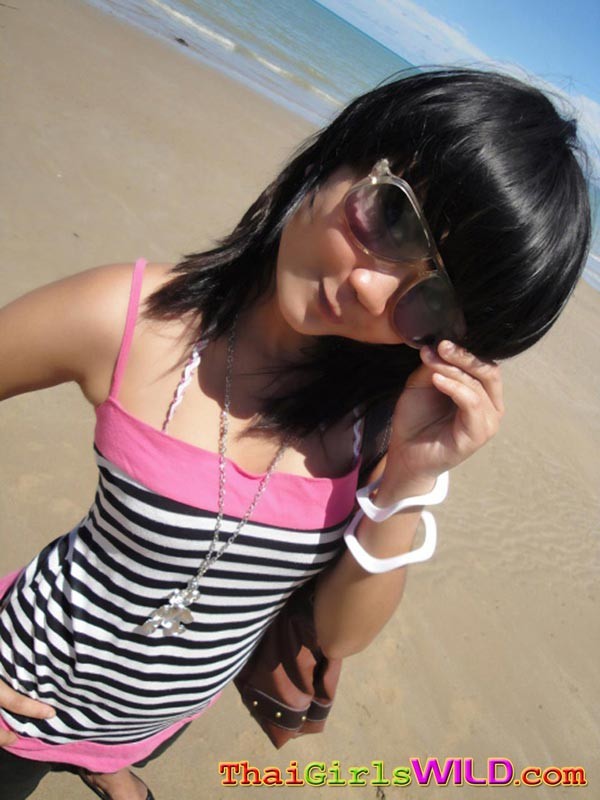 Cute little Thai amateur Febe poses at the beach and flashes #69758865
