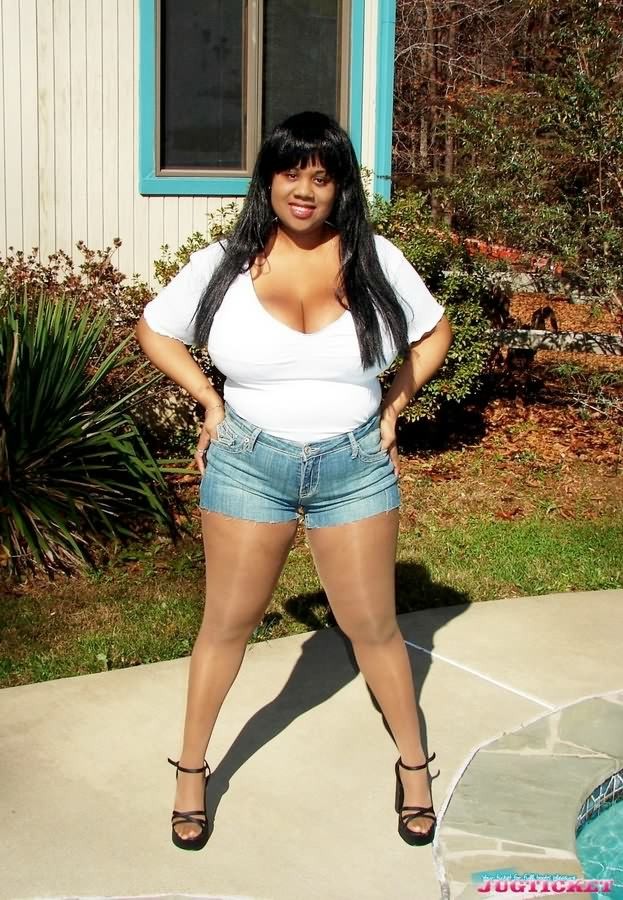 Busty ebony fattie showing her huge boobs outdoors #71717234