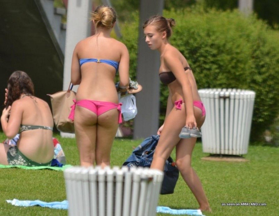 Bikini teens displaying hot camel toes outdoors #67236881