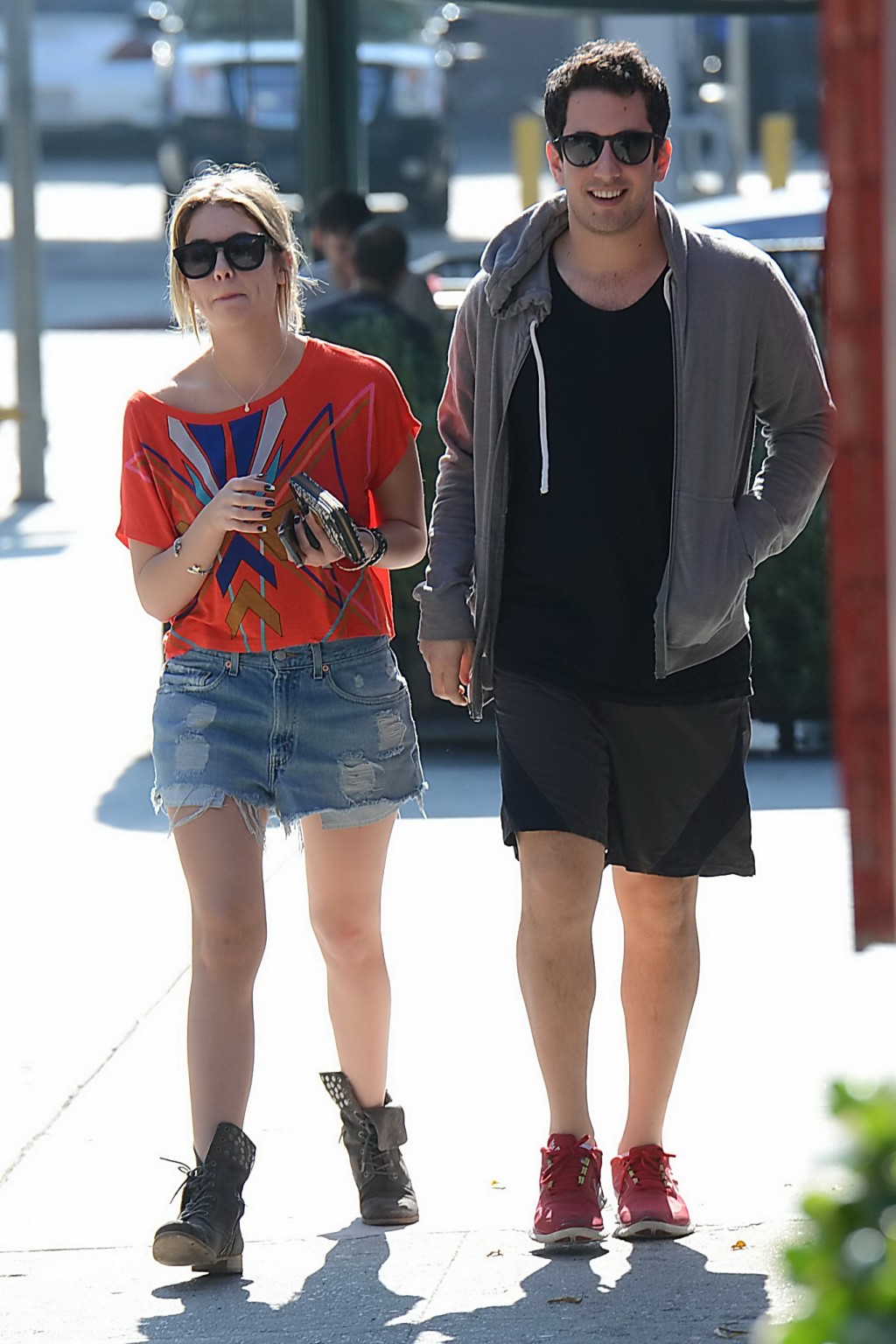 Ashley Benson leggy wearing ripped denim shorts and excessive top after lunch wi #75240992