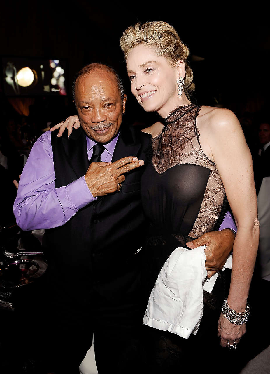 Sharon Stone showing her panties upskirt and nice tits in see thru dress paparaz #75300568