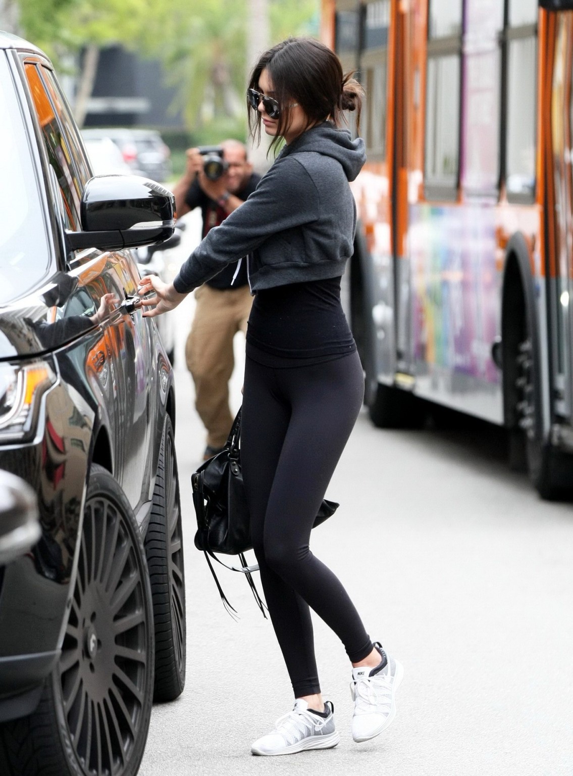 Kendall Jenner shows off her legs and ass wearing black tights out in LA #75162030