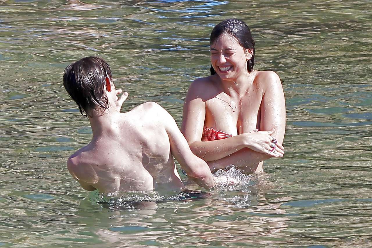 Daisy Lowe posing in stockings and showing her tits on beach #75288092