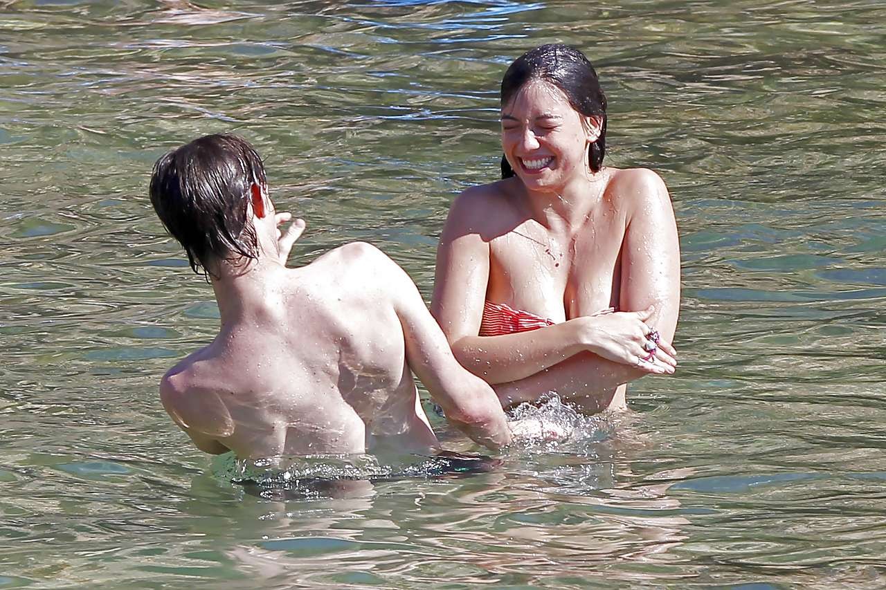 Daisy Lowe posing in stockings and showing her tits on beach #75288105