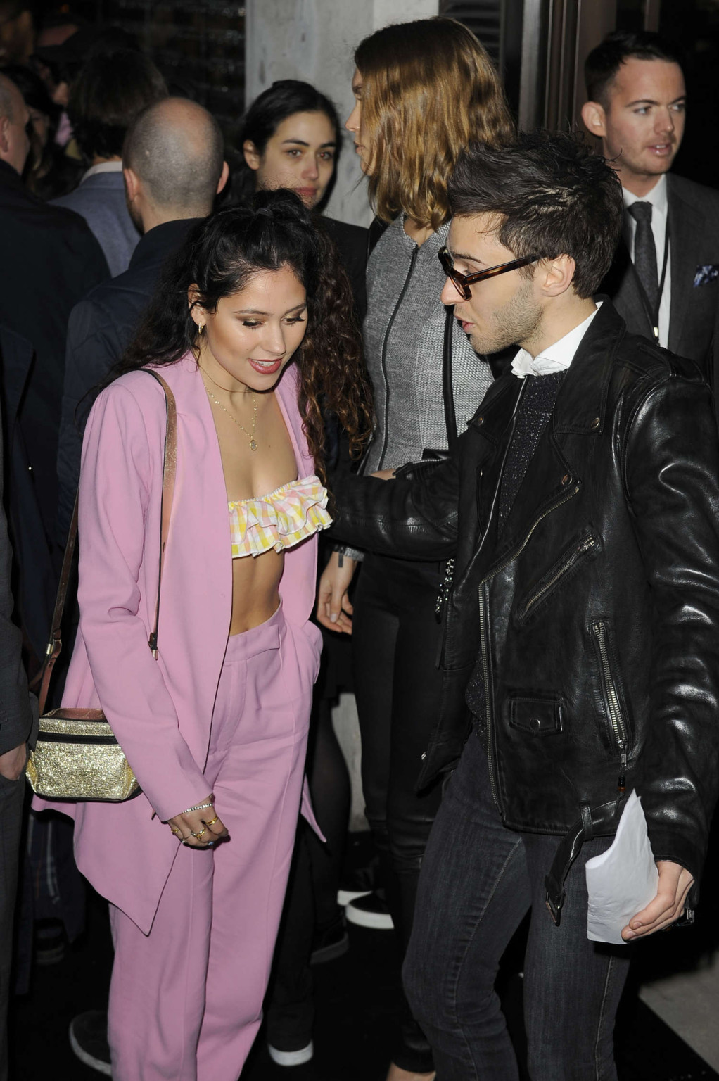 Eliza Doolittle wearing tube bikini top under the wide open pink outfit at Karl  #75201786