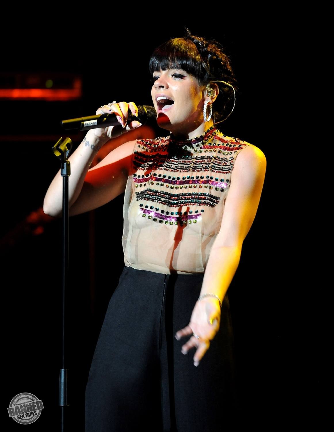 Lily Allen  see her nude tits through transparent top during concert #75191553